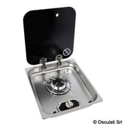 SS hob unit w/tinted glass cover 1 burner recess 119 mm