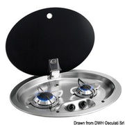 2-burner SS hob w/tinted glass cover 510x390 mm