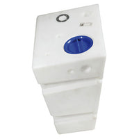 White polypropylene tank, suitable for fresh water, holds 60 litres; designed for wall mounting