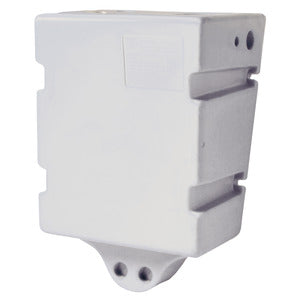 White polypropylene tank, suitable for fresh water, holds 60 litres; designed for wall mounting