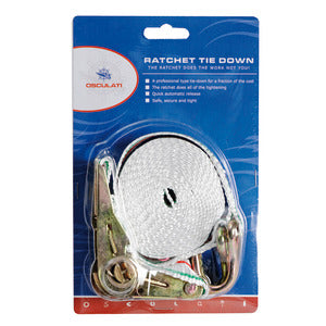 Coloured polyester strap w/hook 25 mm 400 cm