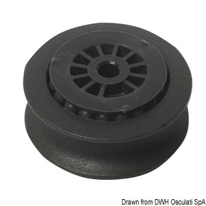 Sheave on ball bearings for deck organizer