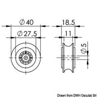 Sheave on ball bearings for deck organizer