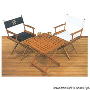 Teak folding chair blue fabric