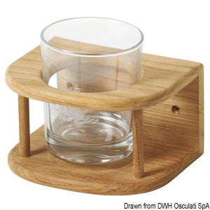 Teak wall-mounting holder for 1 glass
