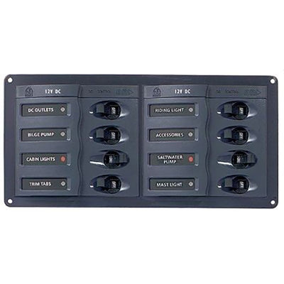 BEP CBrkr Pnl DC 12V 8X Sgl Pole 2 x 5A 2 x 10A 3 x 15A 1 x 20A Horizontal W/DC Color System Monitor (DCSM)
