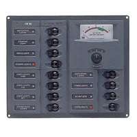 BEP CBrkr Pnl DC 24V 12X Single Pole 3 x 5A 4 x 10A 4 x 15A 1 x 25A W/ Analog VoltMeter & Ammeter
