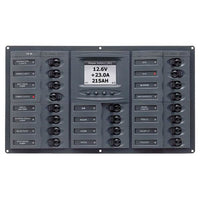 BEP CBrkr Pnl DC 24V 20X Single Pole 5 x 5A 6 x 10A 7 x 15A 1 x 20A 1 x 30A W/ Analog VoltMeter & Ammeter