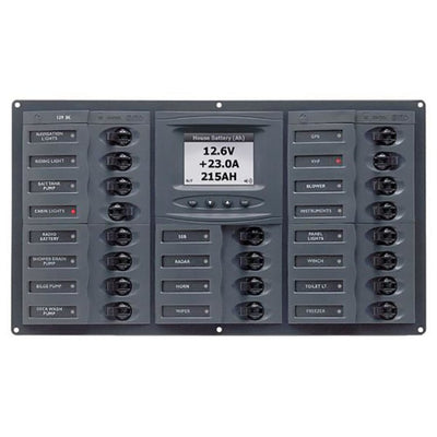 BEP CBrkr Pnl DC 24V 20X Single Pole 5 x 5A 6 x 10A 7 x 15A 1 x 20A 1 x 30A W/ Analog VoltMeter & Ammeter