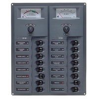 BEP CBrkr Pnl DC 24V 16X Single Pole 4 x 5A 5 x 10A 5 x 15A 1 x 20A 1 x 25A W/ Analog VoltMeter & Ammeter