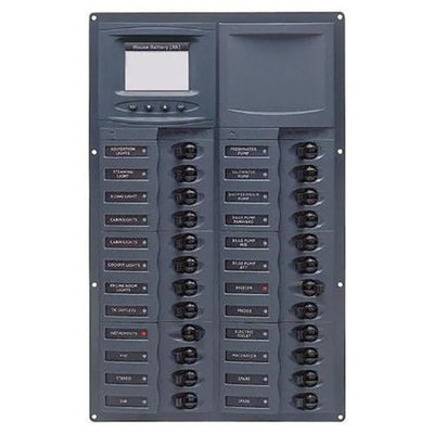 BEP CBrkr Pnl DC 24V 24X Sgl Pole 5 x 5A 8 x 10A 8 x 15A 1 x 20A 1 x 25A 1 x 30A Vert W/Anl VMeter & Ammeter