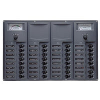 BEP CBrkr Pnl DC 24V 32X Sgl Pole 7 x 5A 11 x 10A 11 x 15A 1 x 20A 1 x 25A 1 x 30A W/Analog VoltMeter & Ammeter