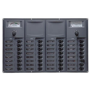 BEP CBrkr Pnl DC 24V 32X Sgl Pole 7 x 5A 11 x 10A 11 x 15A 1 x 20A 1 x 25A 1 x 30A W/Analog VoltMeter & Ammeter