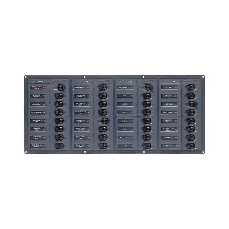 BEP Circuit Breaker Panel DC 12V 32X Single Pole 7 x 5A 11 x 10A 11 x 15A 1 x 20A 1 x 25A 1 x 30A Horizontal