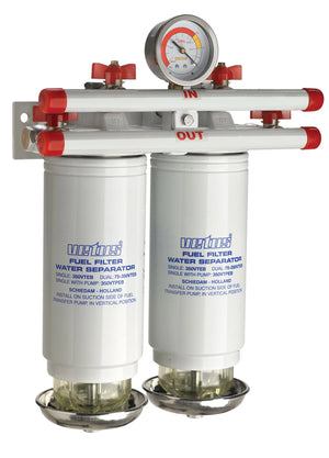 VETUS water separator/fuel filter, double, 10-micron, max. 800l/h