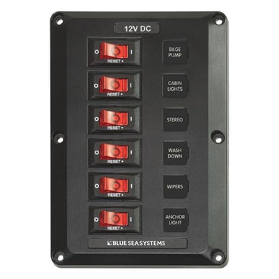 Blue Sea Below Deck Circuit Breaker Panel (12V / 6-Way / 1 Socket)