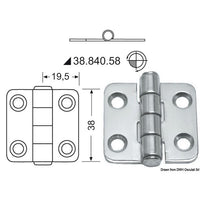 Osculati Stainless Steel Hinge (39mm x 38mm / Standard Pin) 831401 38.840.58