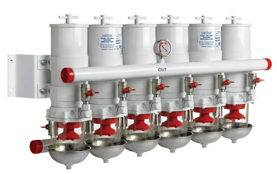 VETUS water separator/fuel filter, 5 in line, 30-micron, max. 48lt/min