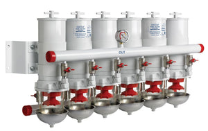 VETUS water separator/fuel filter, 5 in line, 30-micron, max. 48lt/min