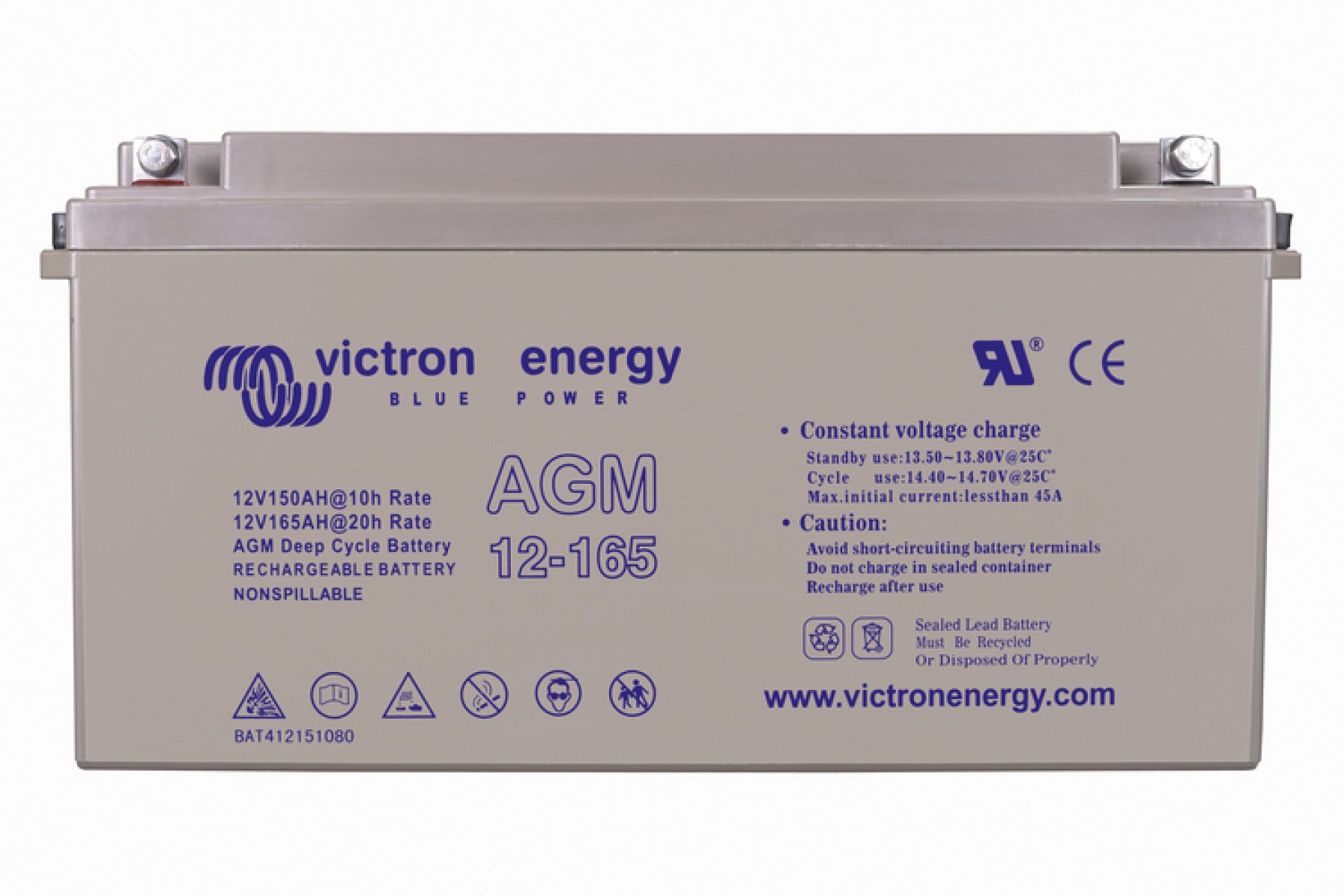 Victron 12V AGM deep cycle battery - 150 ah @ C10, 165 ah @ C20
