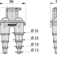 VETUS airvent with hose, for 13/19/25/32mm hose (AIRVENTH)