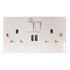 Square Edged Double Socket in White (2 Switches / 2 USB Charger Ports)