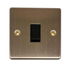 Round Edge Single 2 Way Switch Brushed Steel Finish and Black Inserts