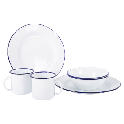 Bo-Camp Tableware Enamel White/Blue (6 Pieces)