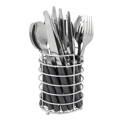 Bo-Camp Cutlery Set with Basket (24 Pieces / 6 Persons / Grey)