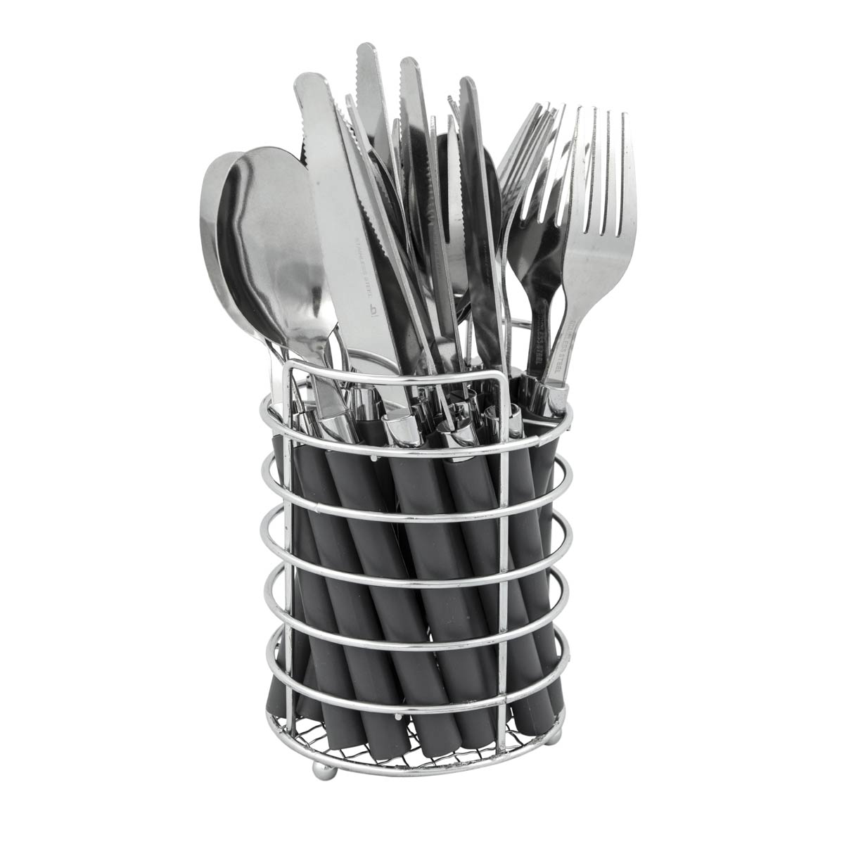 Bo-Camp Cutlery Set with Basket (24 Pieces / 6 Persons / Grey)