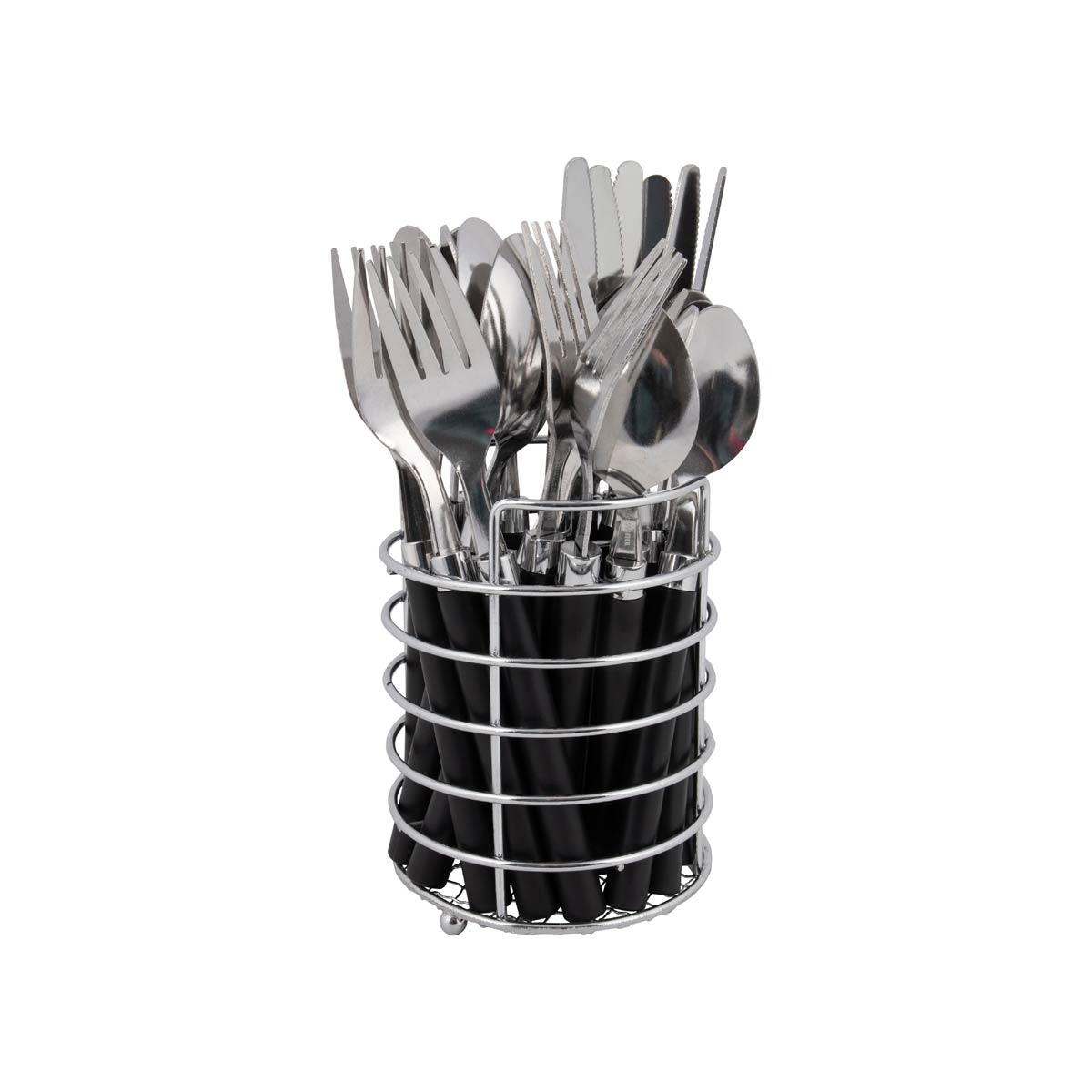 Bo-Camp Cutlery Set with Basket (24 Pieces / 6 Persons / Black)
