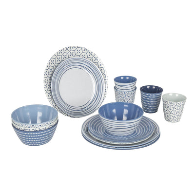 Bo-Camp Tableware Mix & Match Melamine 16 Pieces Blue/White