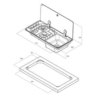 CAN Randi Hob & RH Sink 716 x 340mm (Single Glass Lid / 2 Burners / Piezo)