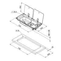 CAN Randi Hob & LH Sink 765x355mm (Double Glass Lid, 2 Burner, Piezo)
