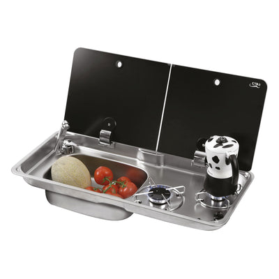 CAN Randi Hob & LH Sink 765x355mm (Double Glass Lid, 2 Burner, Piezo)