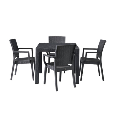 Canterbury Rattan Style Small Table Set with 4 Arm Chairs