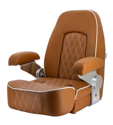 VETUS SEAMAN helm seat with flip up squab, skai orange brown (cognac)