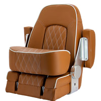 VETUS SEAMAN helm seat with flip up squab, skai orange brown (cognac) (CHSEAMCB)