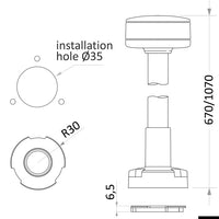 360° wireless white light pole 60cm - Black Plastic Base