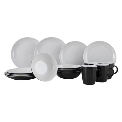 Gimex Solid Line Tableware Black & White (16 Pieces)