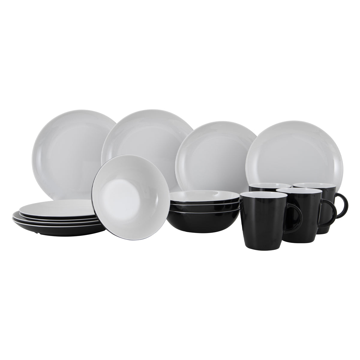 Gimex Solid Line Tableware Black & White (16 Pieces)