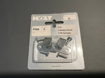 HOLT ALLEN PACK P008  -  PACK OF 2 X STAINLESS STEEL CANOPY HOOKS C/W SCREWS
