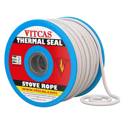 Vitcas Glass Fibre Stove Rope (Soft) 8mm White 50 Metre Roll