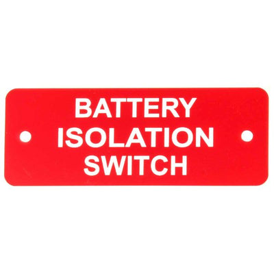 Battery Isolation Switch (L) Label Red with White Engrave 105 x 40mm JBL02R JBL02R