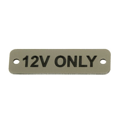 AG 12V Only Label (S) Silver with Black Engraving 75mm x 22mm JBL27S JBL27S