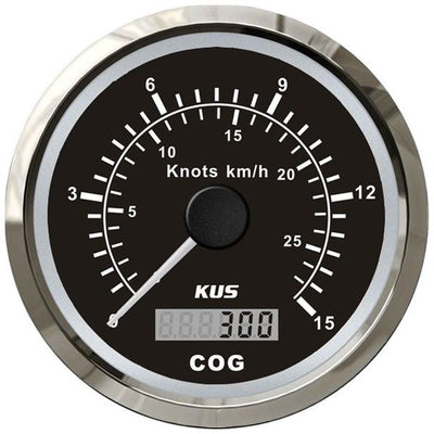 KUS GPS Speedometer Gauge 15 Knots (Stainless Steel Bezel, Black Dial)