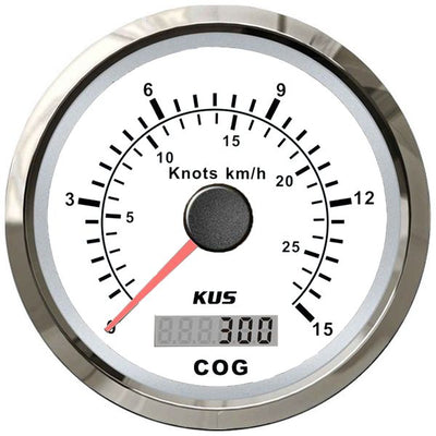KUS GPS Speedometer Gauge 15 Knots (Stainless Steel Bezel, White Dial)