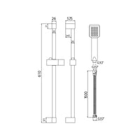 AG Square Shower Riser Rail Kit (Black)