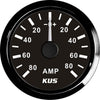 KUS Ammeter Gauge 80-0-80 Amps (Black Stainless Bezel / Black Dial)