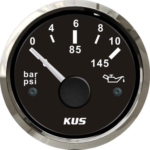 KUS Oil Pressure Gauge 10 Bar (Stainless Steel Bezel / Black Dial)